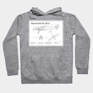 Messerschmitt Bf 109 E-3 - Airplane Blueprint - BD Hoodie